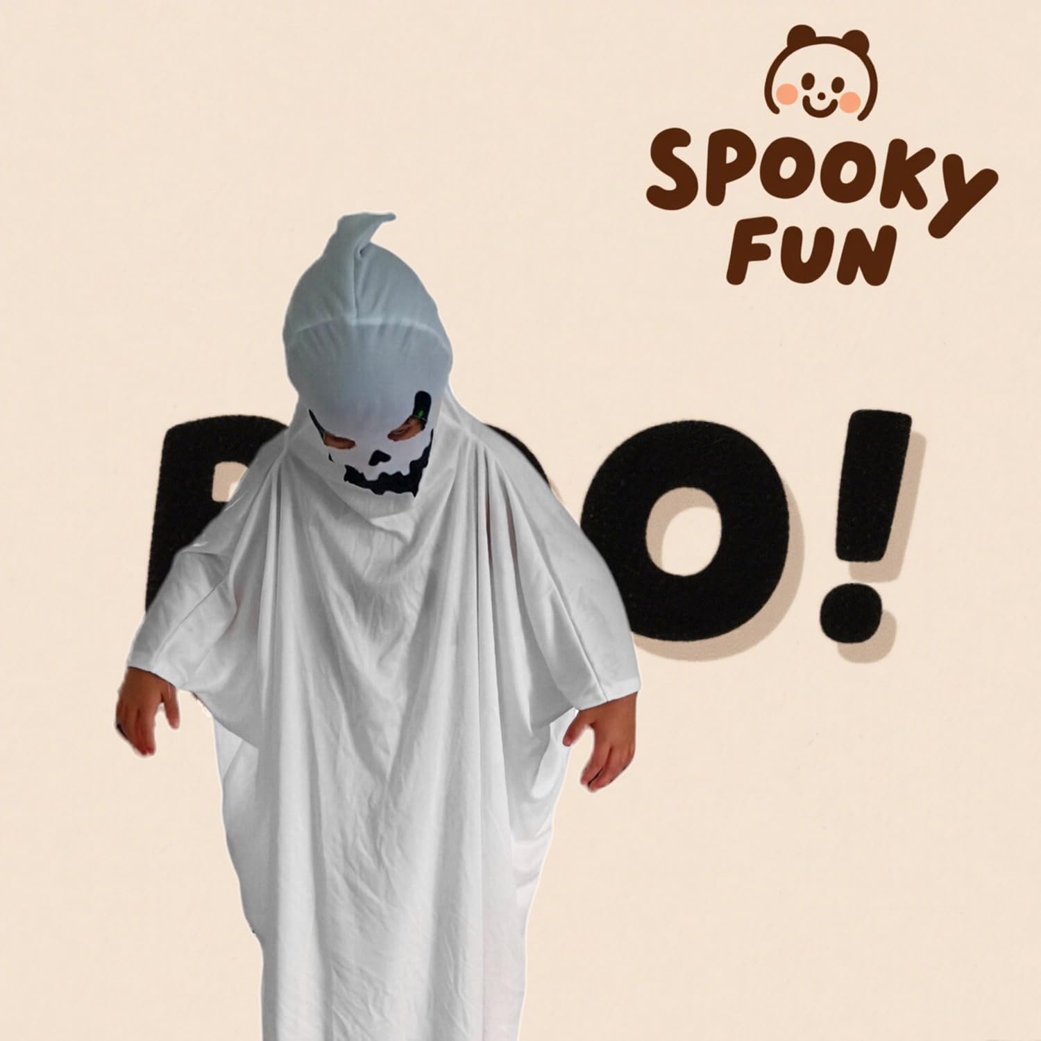 Kids Classic White Ghost Halloween Costume Set – Includes Sheet, Treat Bag & Pitchfork (Ages 3–9)