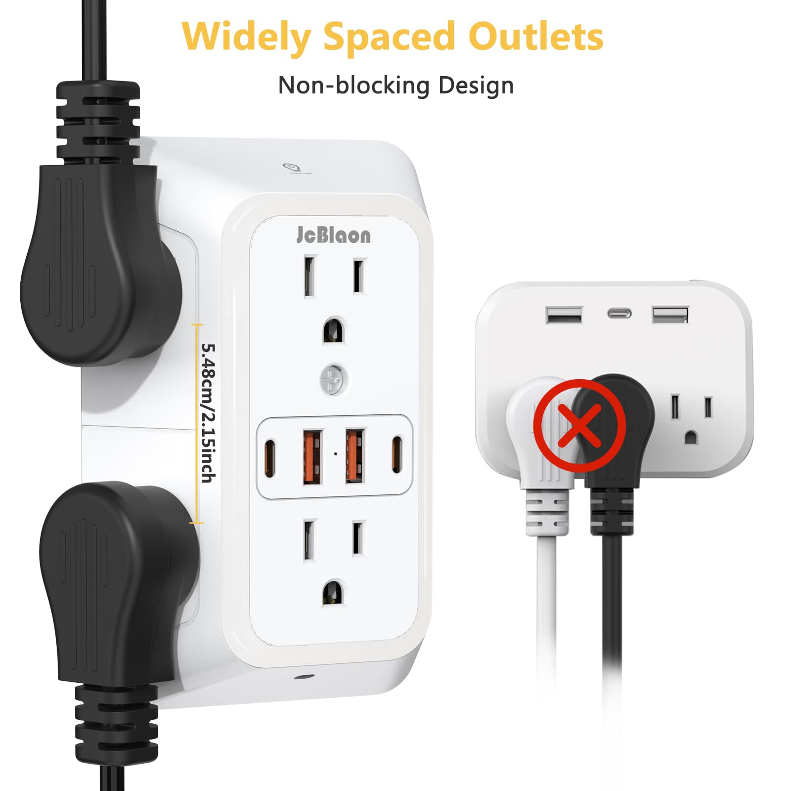 10-in-1 USB Wall Outlet Extender with Surge Protection, 6 AC Ports & Dual USB-C Fast Charging – Space Saving Power Hub White