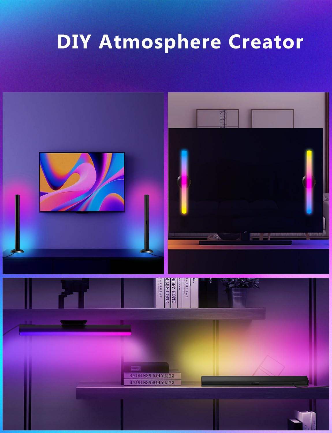 RGBW+IC Smart LED Light Bars with Music Sync, App & Remote Control – Black Ambient Gaming Lights