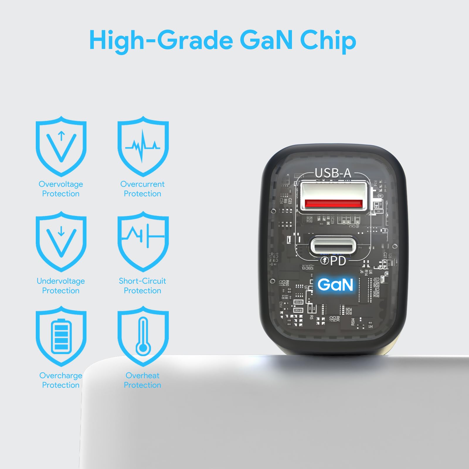 35W GaN Fast Charger USB-C & USB-A Dual Port Wall Charger for iPhone, Android & Tablets