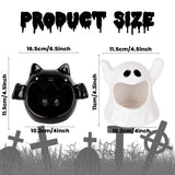 2-Piece Ceramic Halloween Candy Bowl Set – Ghost & Bat Design, White & Black Decorative Candy Dishes
