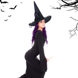 Purple Witch Costume Accessories Set – 3-Piece Halloween Kit with Black Hat, Wig & Striped Stockings