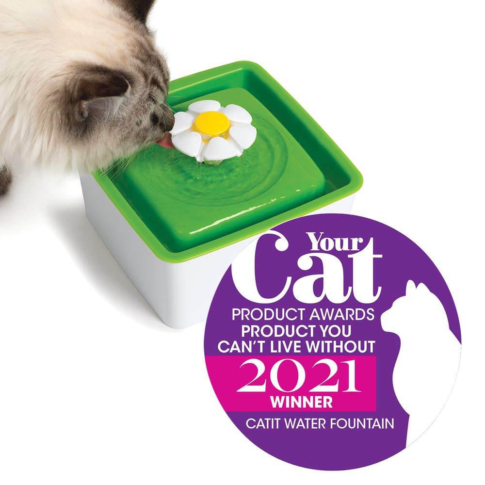 Catit Mini Flower Cat Water Fountain 1.5L with Triple Filtration, Ultra Quiet Pump & BPA-Free Compact Hydration System – Green