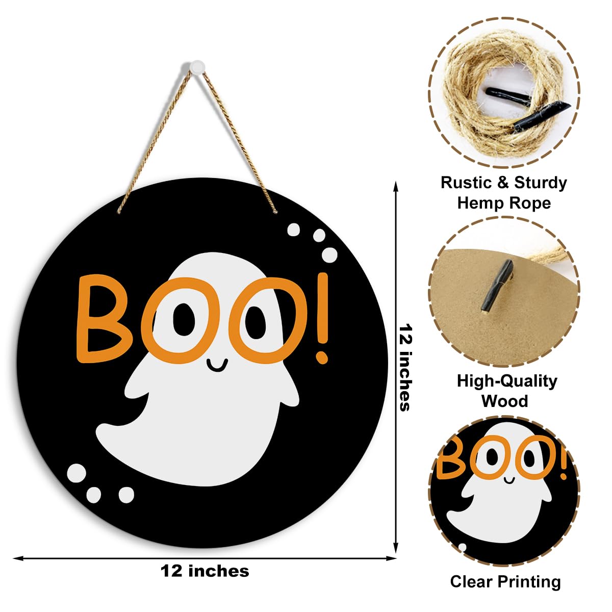 Fall Wooden Round Sign – 12" Rustic Farmhouse Hanging Autumn Decor with Jute Rope for Home & Office