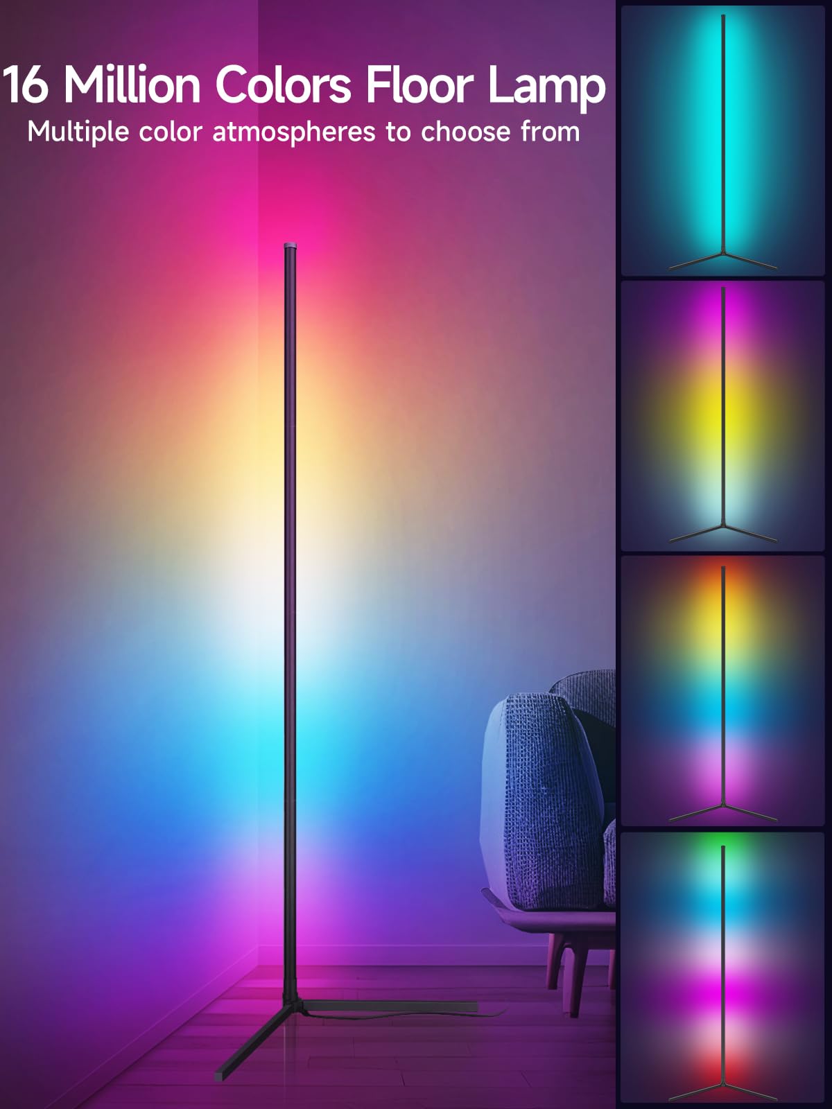 Tyute Smart RGB Corner Floor Lamp – 16M Colors, Music Sync & App Controlled Ambient Light