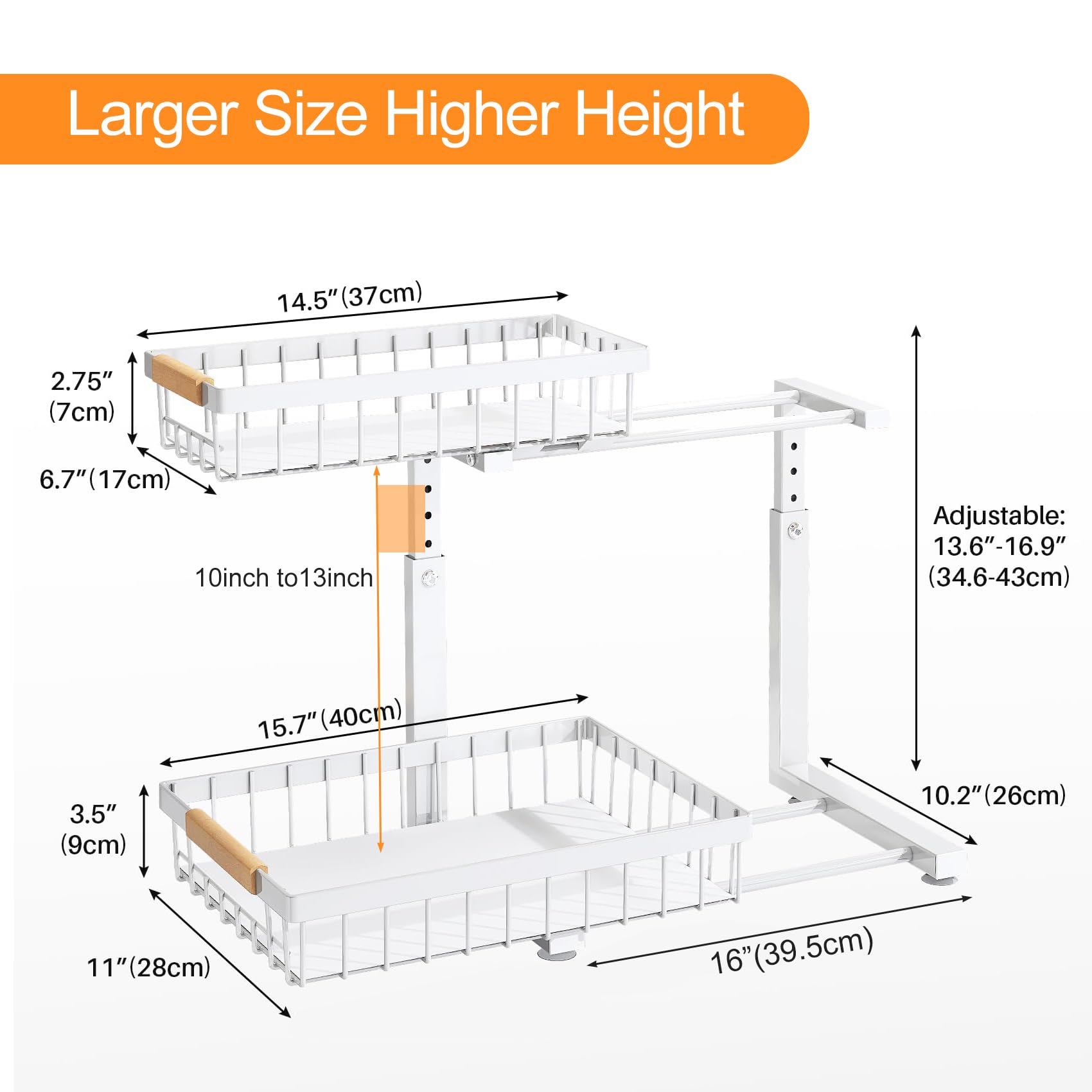 PXRACK Under Sink Organizer 2-Pack – Adjustable Height 2-Tier Pull-Out C-Shape Cabinet Storage for Kitchen & Bathroom