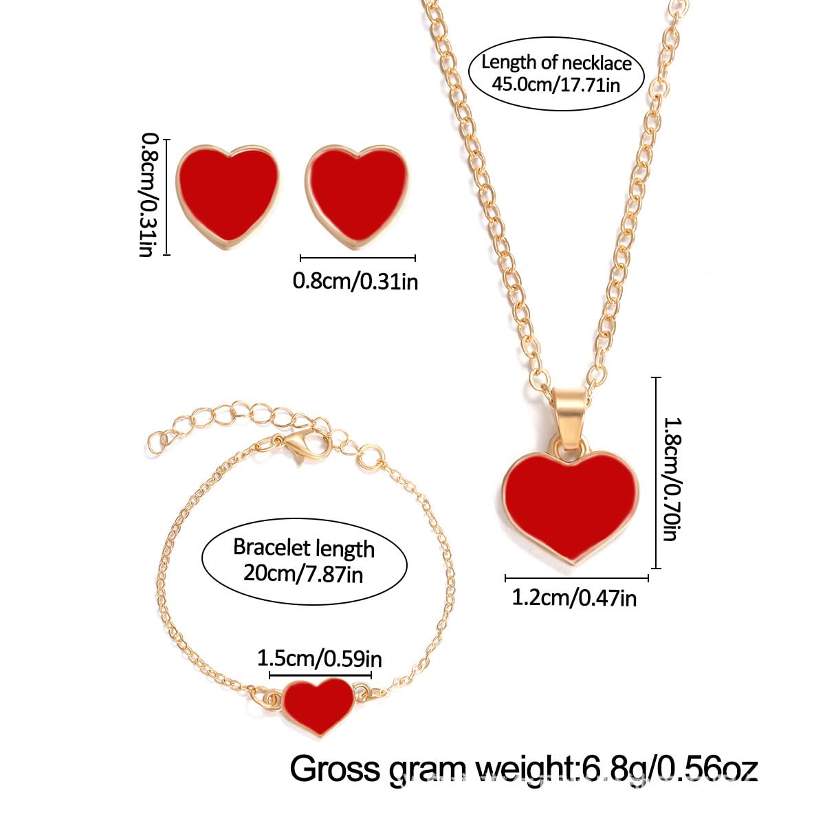 Girls Red Heart Costume Set – Jacket, Pants, Wig & Accessories (Bracelet, Necklace, Earrings, Hairpin)