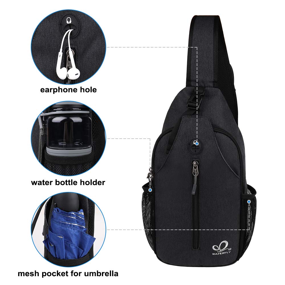Waterfly Crossbody Sling Backpack – Travel & Hiking Chest Bag, Black