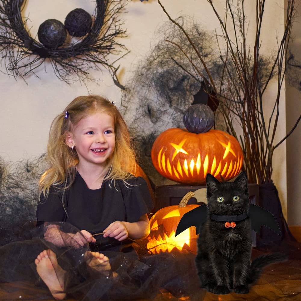 Halloween Bat Wings Costume with Pumpkin Bell for Cats and Small Dogs – Adjustable Pet Harness Outfit