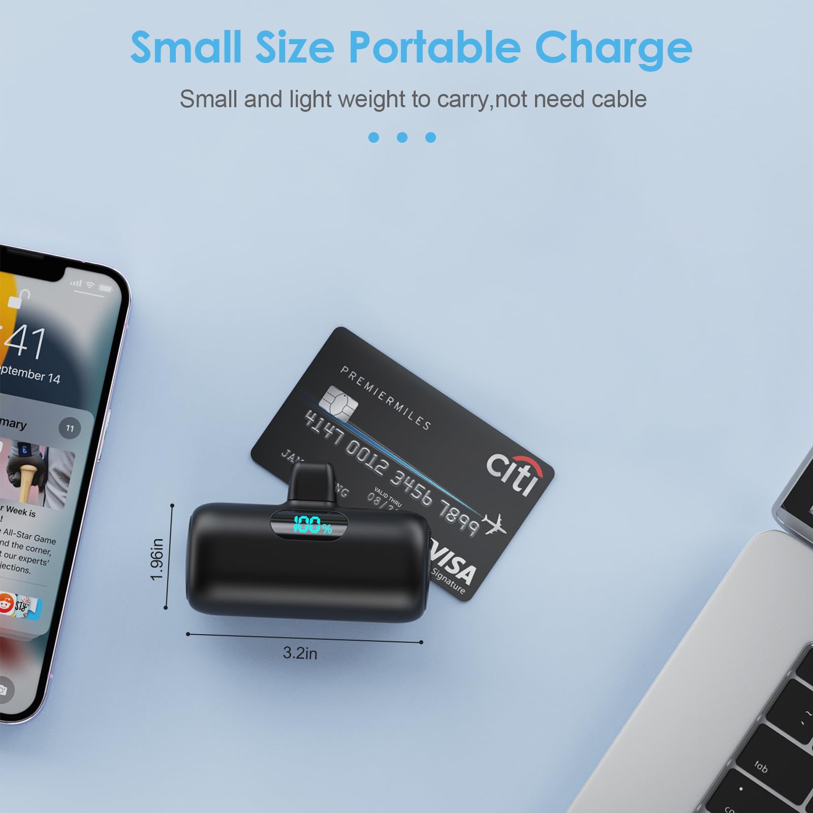 Mini 5000mAh Portable Charger for iPhone – Ultra Compact Plug-In Emergency Power Bank (Black)