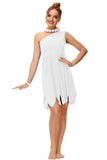 Women’s White Halloween Costume Dress – One-Shoulder Jagged Hem Mini Outfit for Party & Cosplay 👻✨