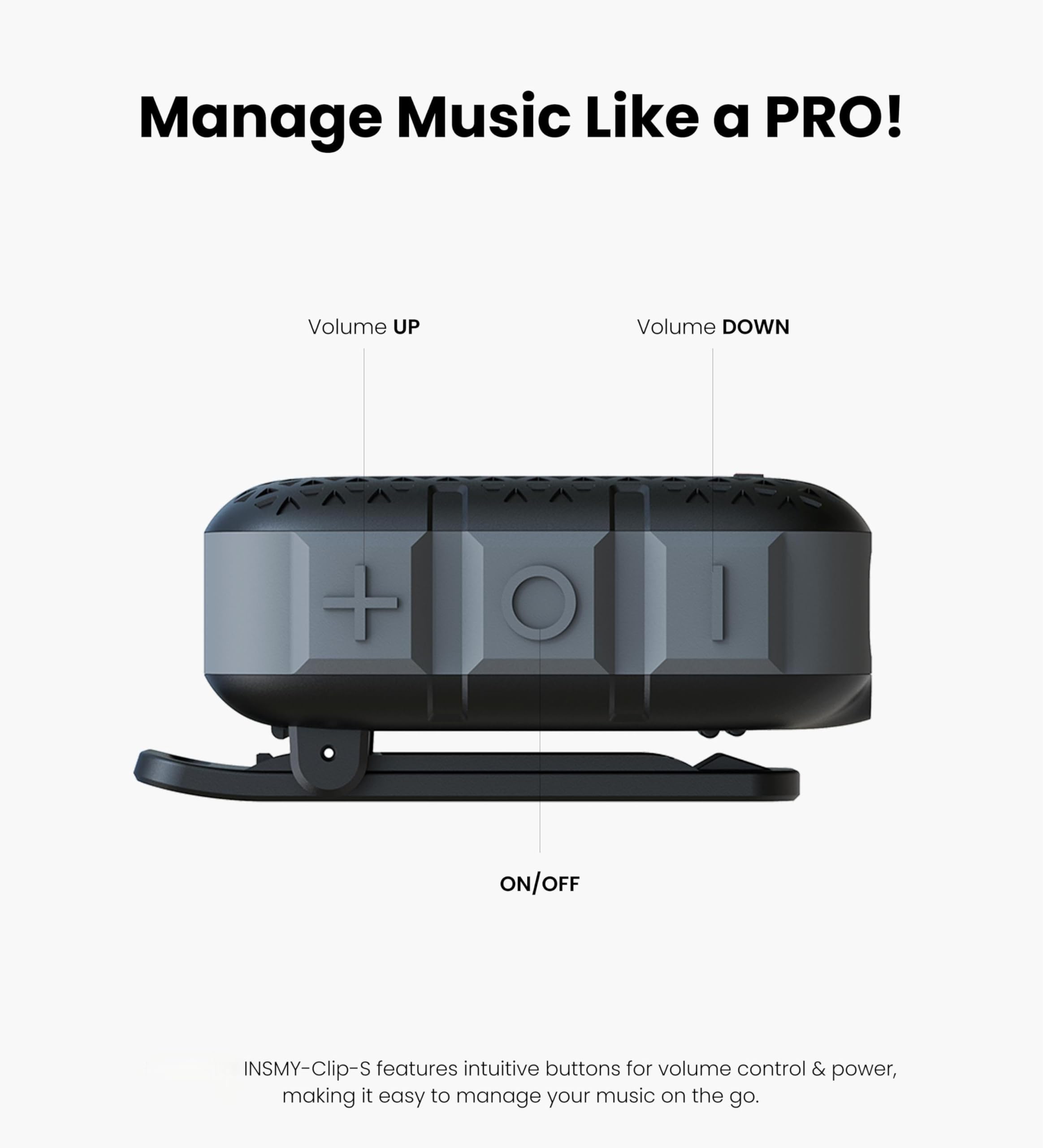 INSMY Mini Bluetooth Speaker – Waterproof Clip-On Portable Speaker with Carabiner