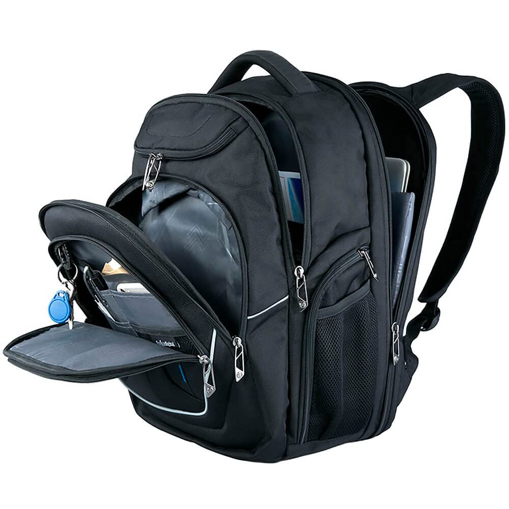 Swissdigital Design TSA-Friendly Business Laptop Backpack with USB Charging Port and RFID Protection