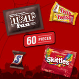 M&M’S, SNICKERS, SKITTLES & TWIX Halloween Variety Bag – 60 Count Fun Size Chocolate & Fruity Candy Mix (24 oz Bulk Bag)
