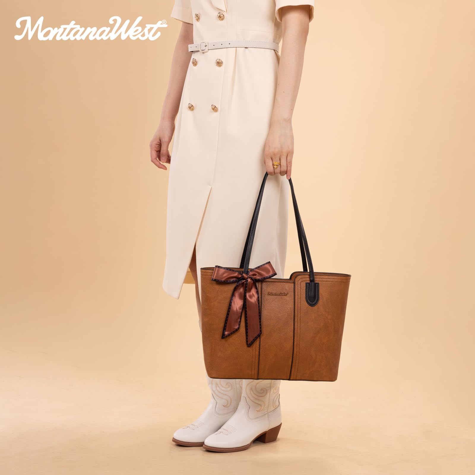 Montana West Medium Tote Bag for Women – Top Handle Satchel Shoulder Handbag in Vegan Leather (Amber Brown)