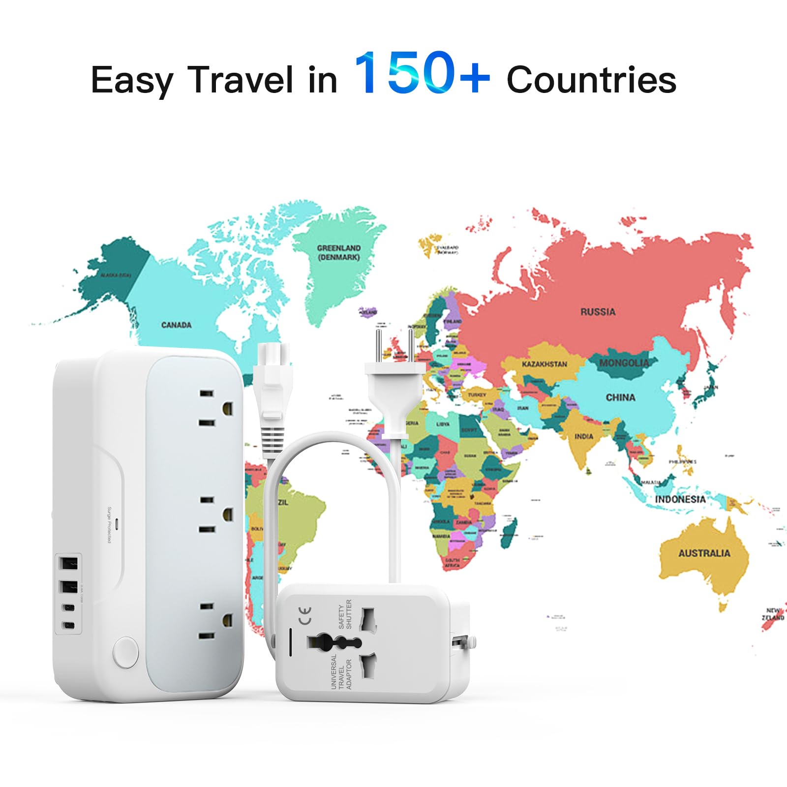250W Universal Voltage Converter – US to Europe 220V to 110V Travel Power Converter with Worldwide Plug Set (White)