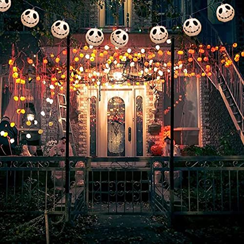 Halloween White Ghost Lantern String Lights – 8.5Ft, 10 Warm Incandescent Bulbs, Indoor/Outdoor Decoration