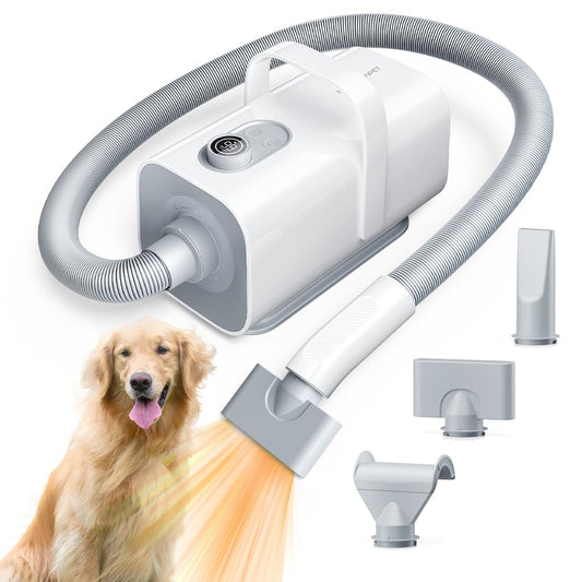 Ultra Quiet Professional Pet Dryer with Negative Ion Technology, Adjustable Wind Speeds, Smart Temperature Control, and Multiple Nozzles