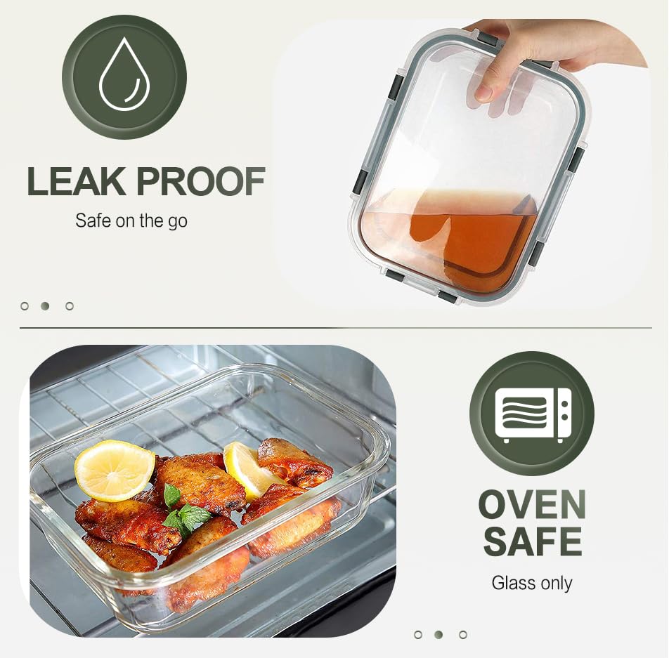 Glass Meal Prep Containers with Lids – 10-Pack 30 oz Borosilicate Food Storage Set (Gray Lids)