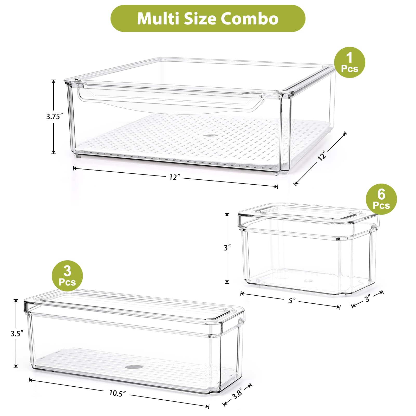 Clear Refrigerator Organizer Bins – 10 Pack Stackable Pantry & Fridge Storage Containers with Drain Tray