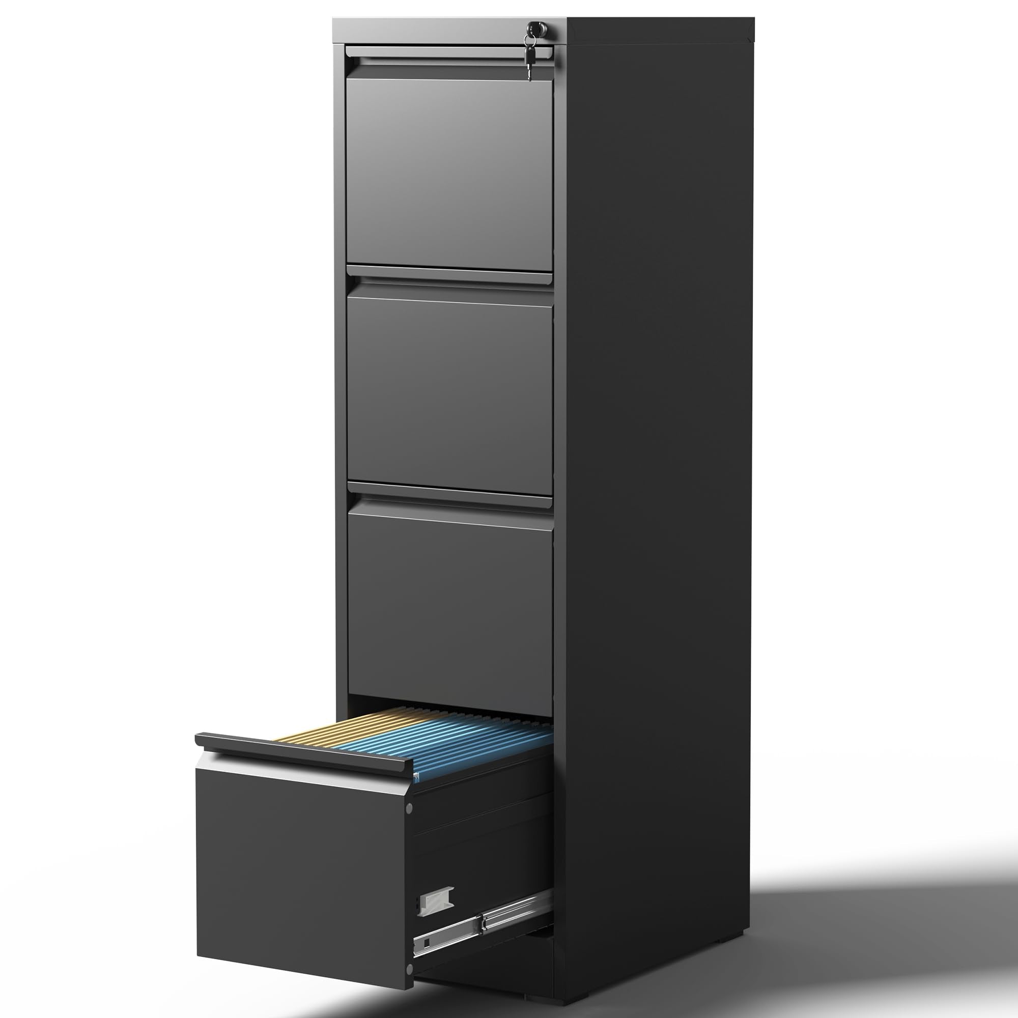 4-Drawer Locking Metal File Cabinet – Vertical Steel Filing Cabinet for Letter & Legal Files, Black