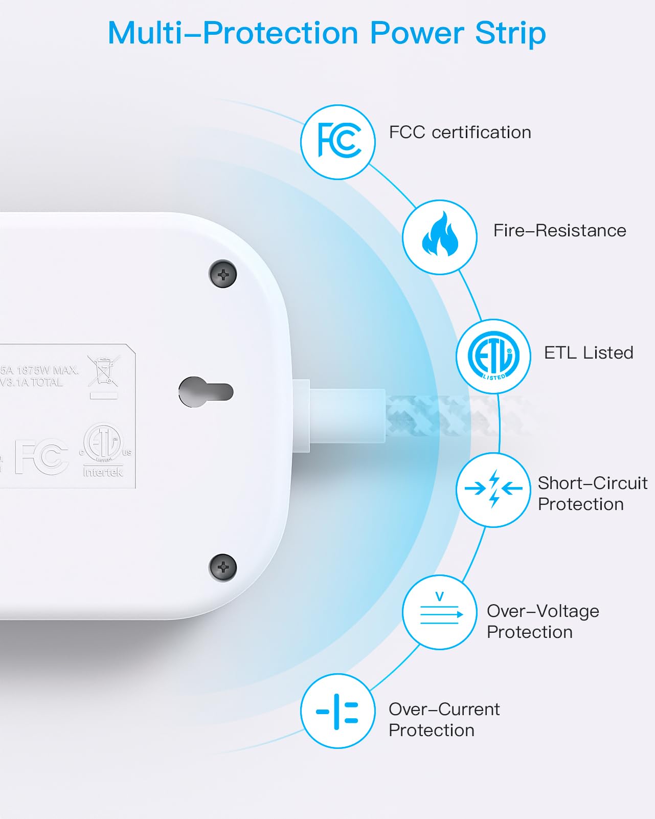 One Beat Cruise Power Strip with USB-C – Flat Plug Extension Cord, 3 Outlets & 4 USB Ports (2025)