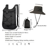 LEVAYHILL 16L Ultra-Compact Foldable Backpack & Bucket Hat 2-in-1 Lightweight Travel Set – Black