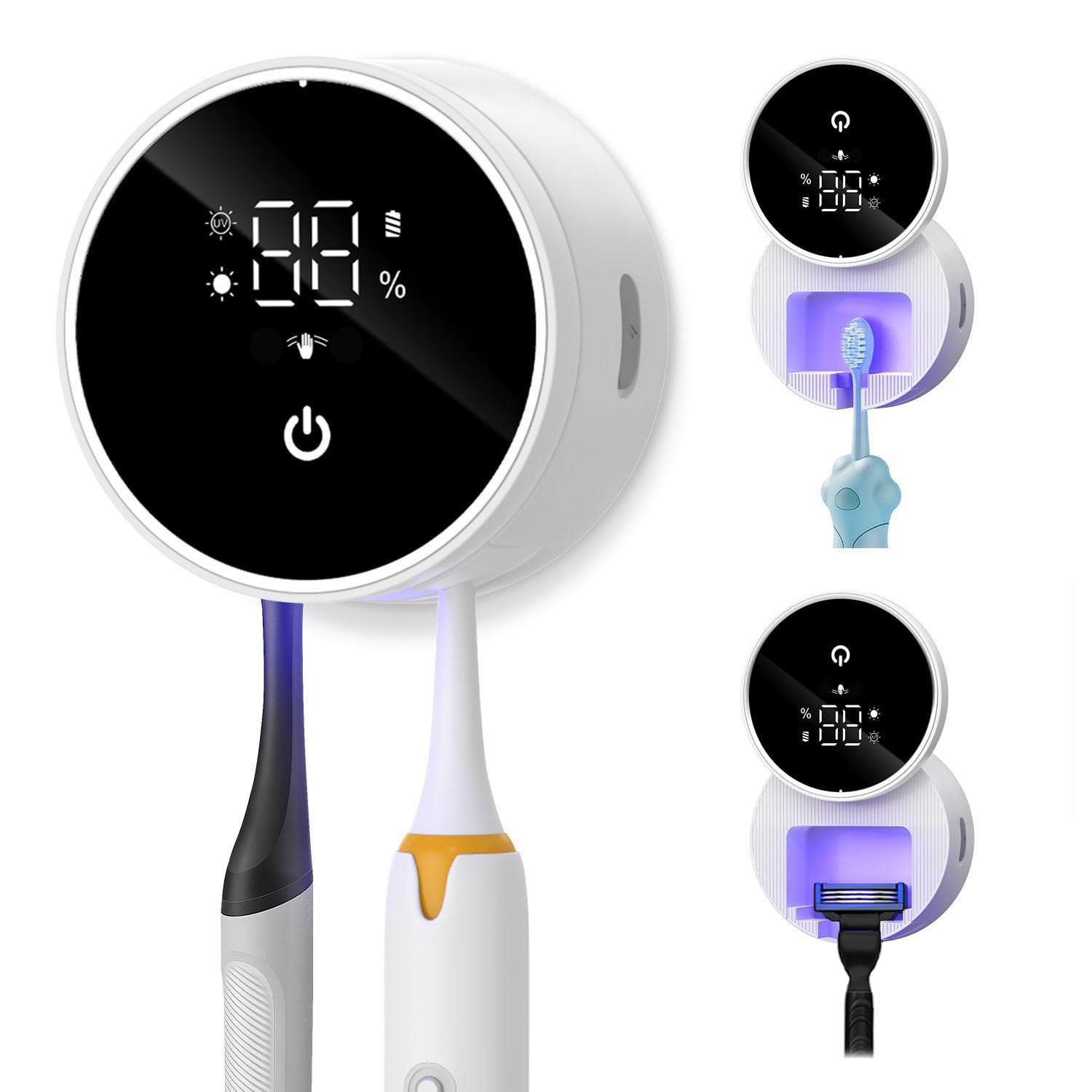 Smart UV Toothbrush Sanitizer Holder with Heat Drying & Motion Sensor – Wall Mounted Travel Hygiene Organizer White