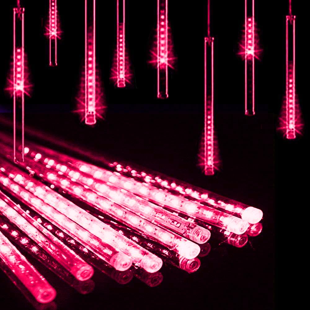 Red LED Meteor Shower Lights – 192 LEDs, 8 Tubes, Waterproof Cascading Icicle Lights for Halloween & Christmas