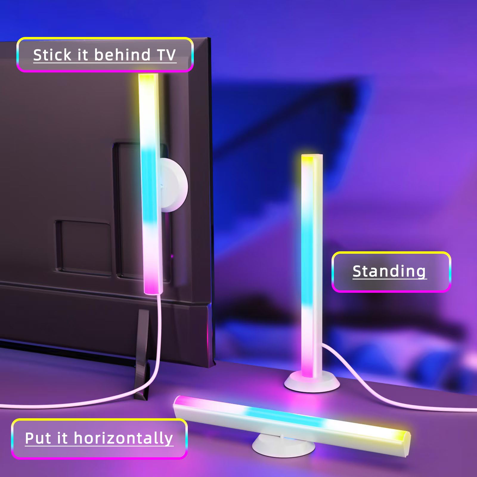 Smart RGB IC Light Bars with Alexa – 16M Colors TV Backlight & Gaming Setup Lights
