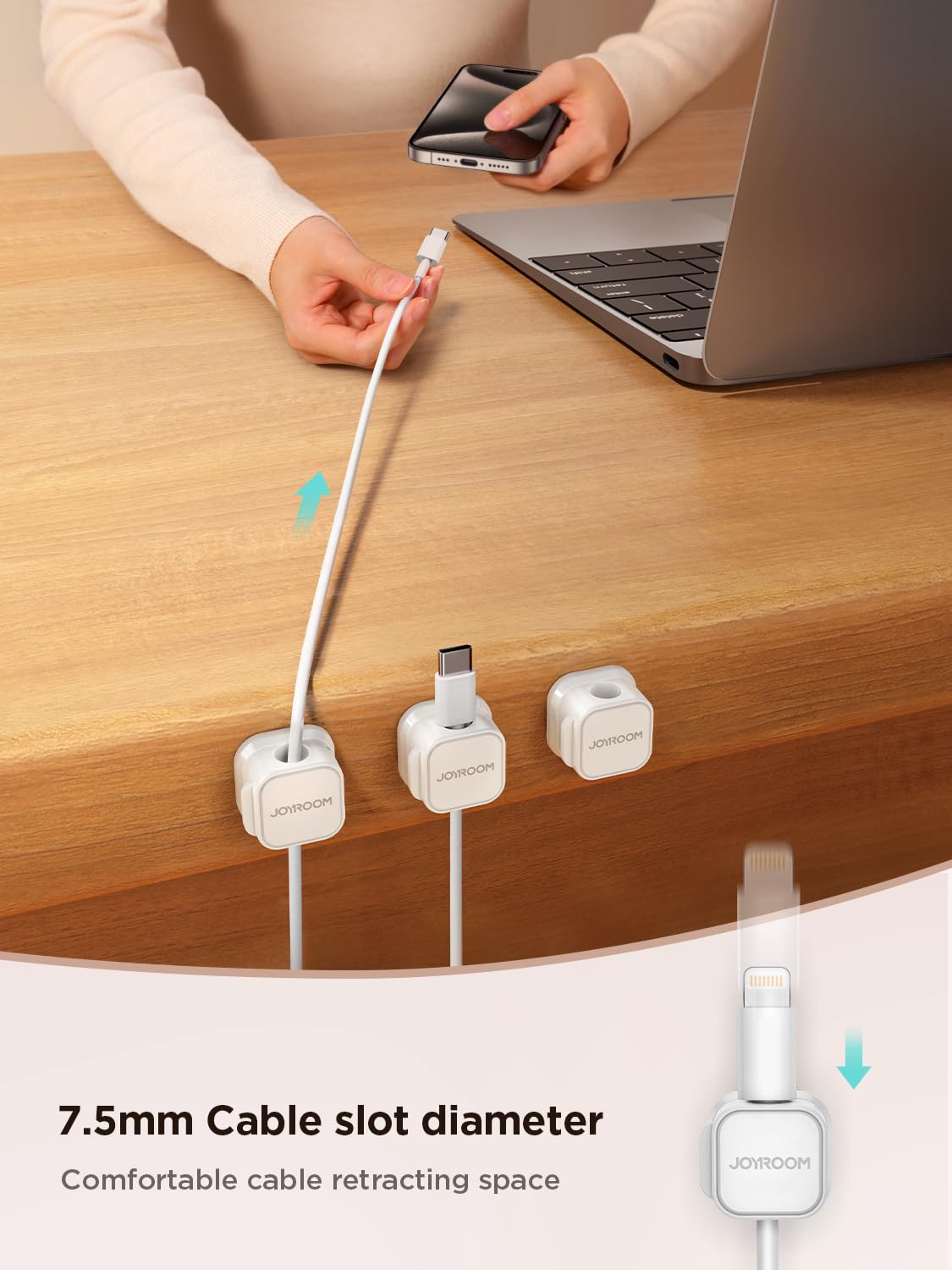 JOYROOM Magnetic Cable Clips – Adjustable Adhesive Cord Holder for Desk, Wall & Car (White, 9-Pack)