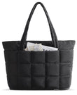 BAGSMART Expandable Puffy Tote Bag for Women – Quilted Work & Travel Carry-On Handbag (Black, Large)