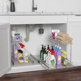 2-Tier Under Sink Pull-Out Organizer – Chrome Sliding Cabinet Shelf for Kitchen & Bathroom Storage