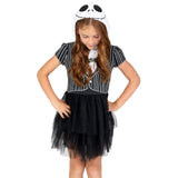 Girls Nightmare Before Christmas Dress – Official Disney Jack Skellington Short Sleeve Hooded Outfit 🎃🖤