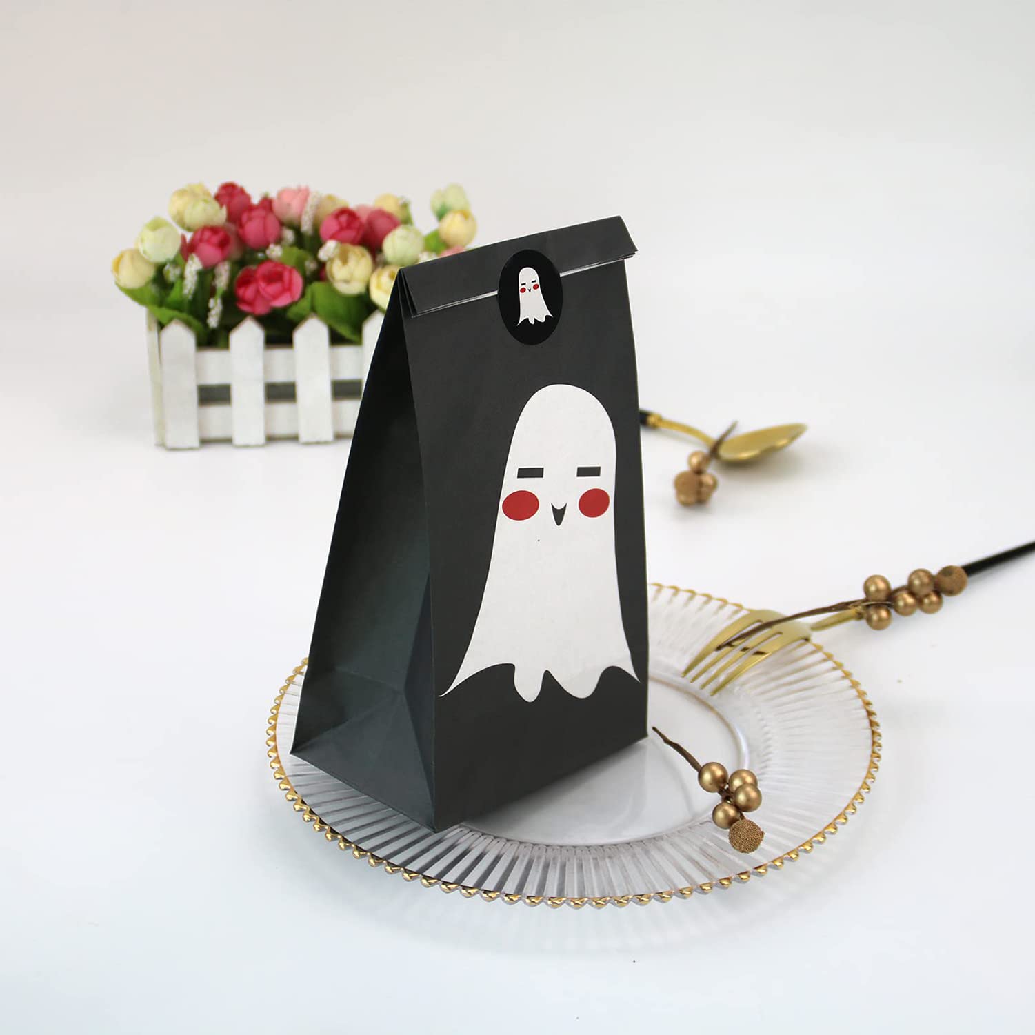 Halloween Treat Bags - 24 Pcs Halloween Trick or Treat Goody Gags Gift Bags, 24 Pcs Stickers, Hallowe'en Goodie Bags Party Supplies