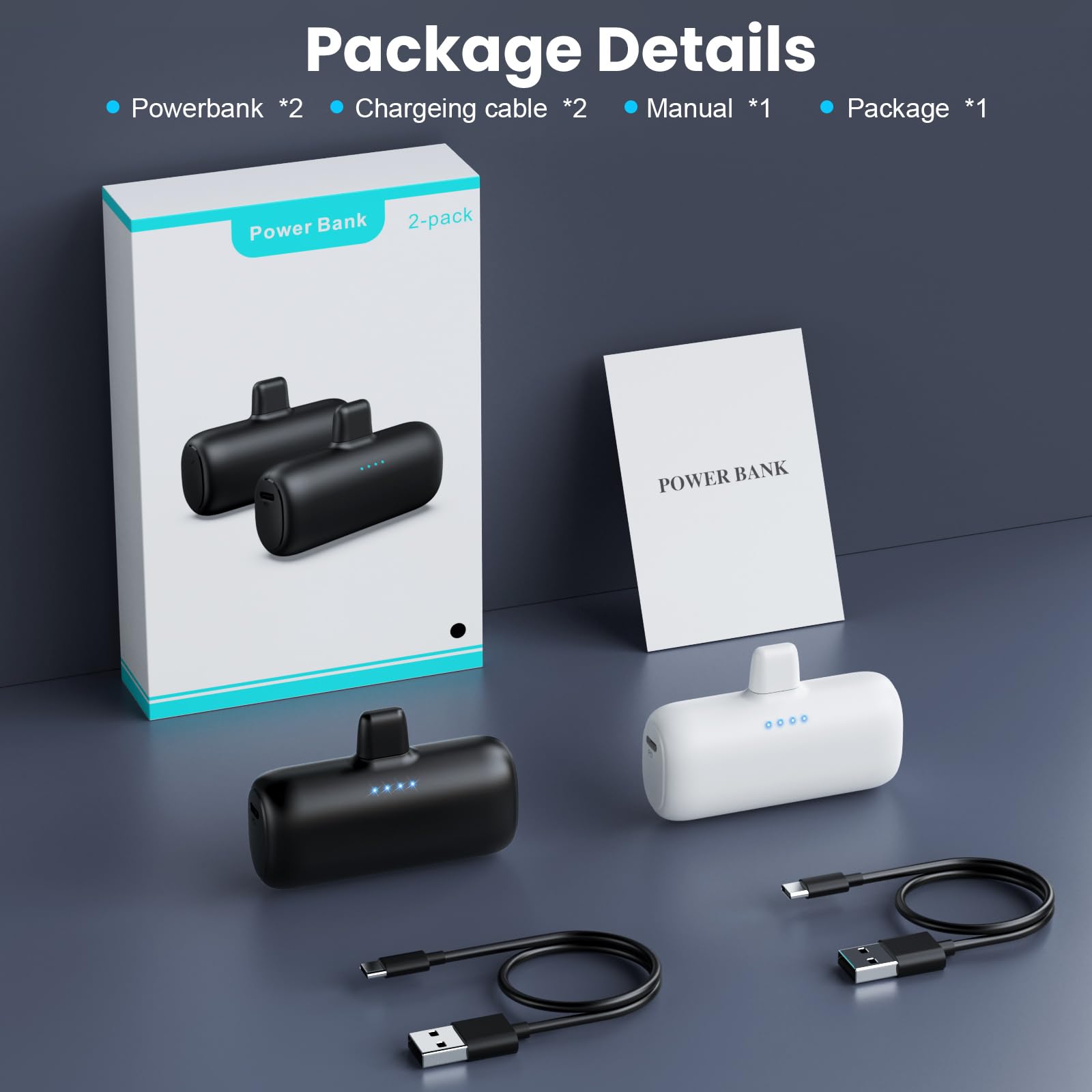 Mini 5200mAh Portable Charger for iPhone – Compact Plug-In Power Bank (2 Pack)