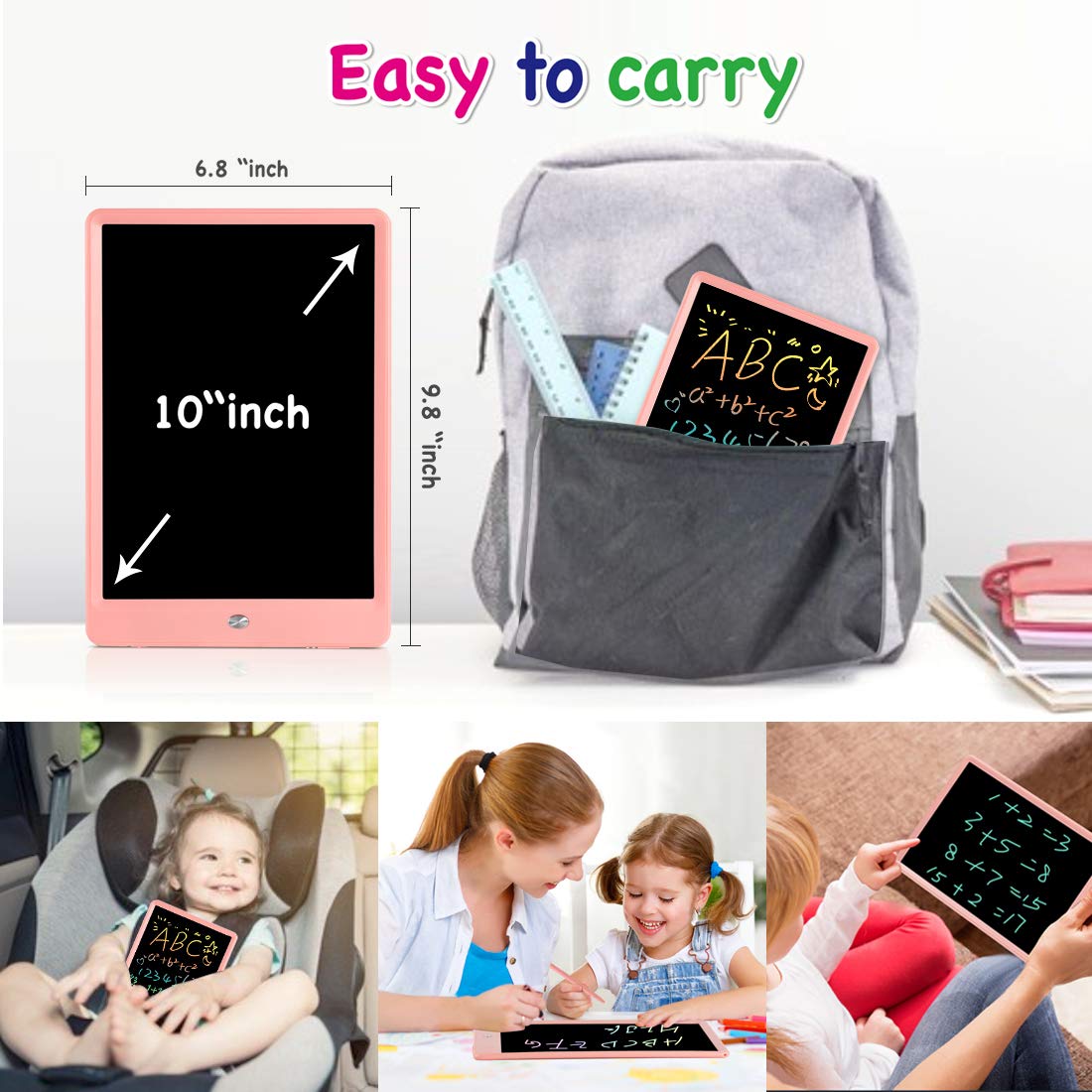 ORSEN 10” Color LCD Writing Tablet for Kids – Reusable Doodle Drawing Board with Eye-Safe Screen (Pink)