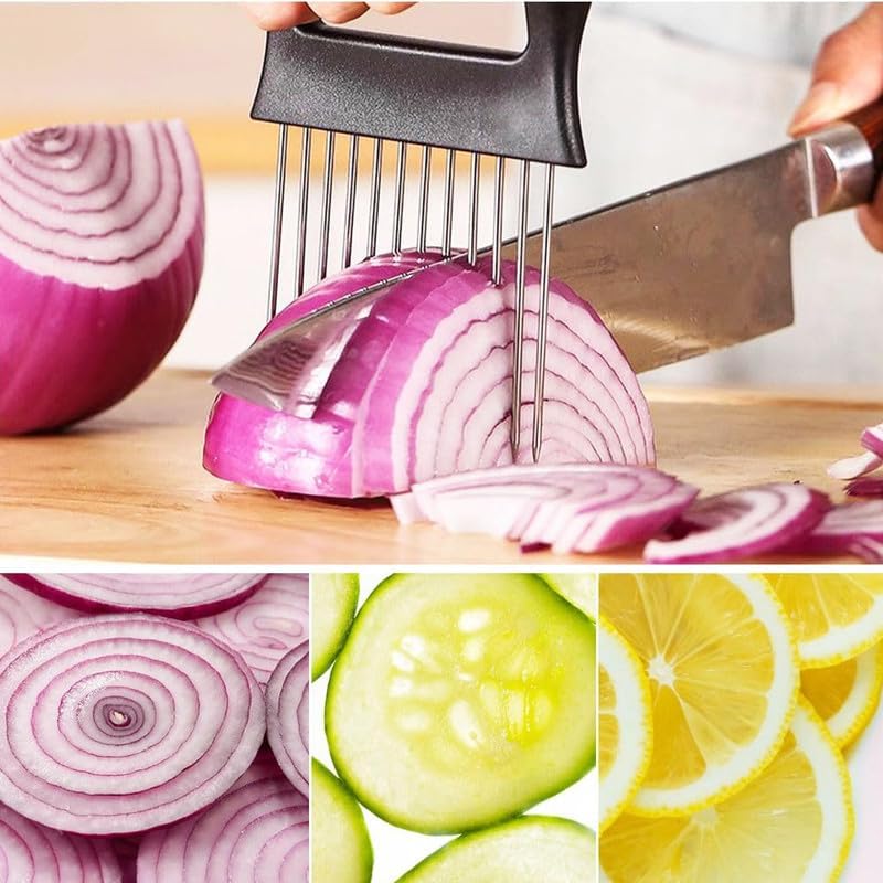 Stainless Steel Onion Holder Slicer – Multi-Purpose Vegetable & Food Slicing Assistant Tool