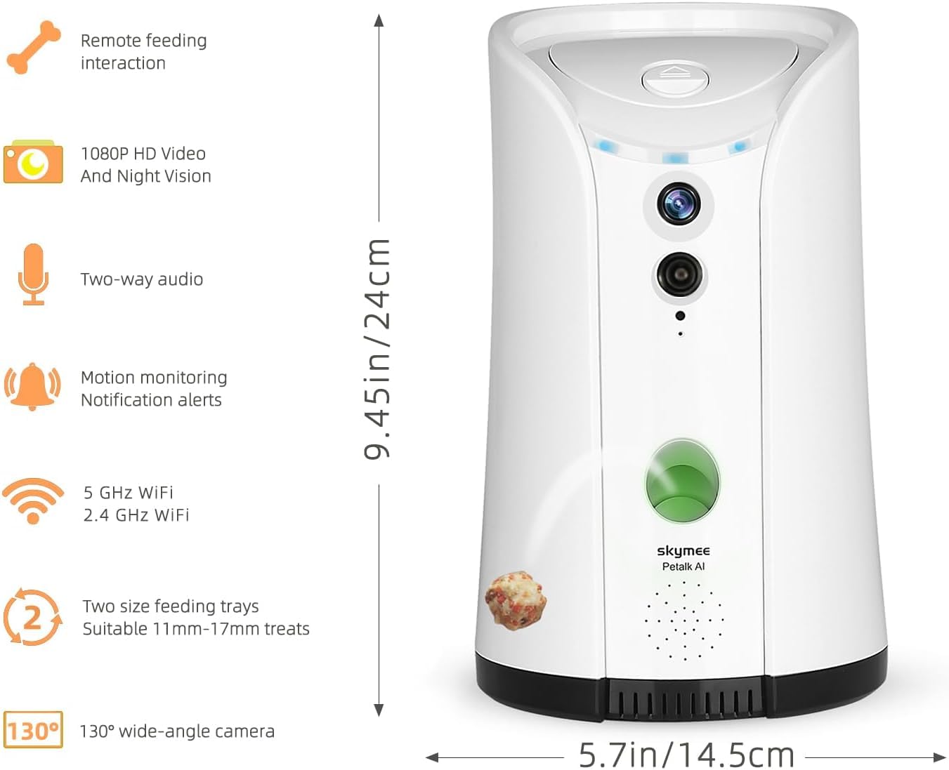 SKYMEE 1080P Smart Pet Camera with Treat Toss & 2-Way Audio – WiFi Dog Monitor (White)