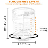 Rotating Makeup Organizer with 8 Adjustable Layers – 360° Spinning Cosmetic & Skincare Storage Carousel (Clear)