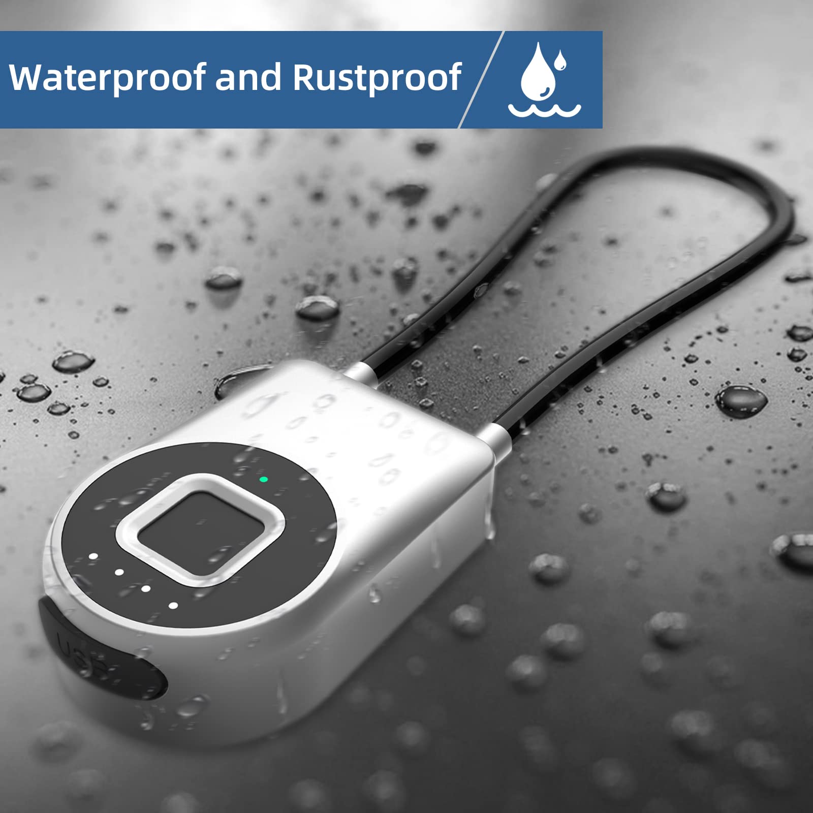 Bluetooth Fingerprint Cable Padlock with App Control, USB-C Rechargeable Smart Security Lock for Luggage, Locker & Travel Gear