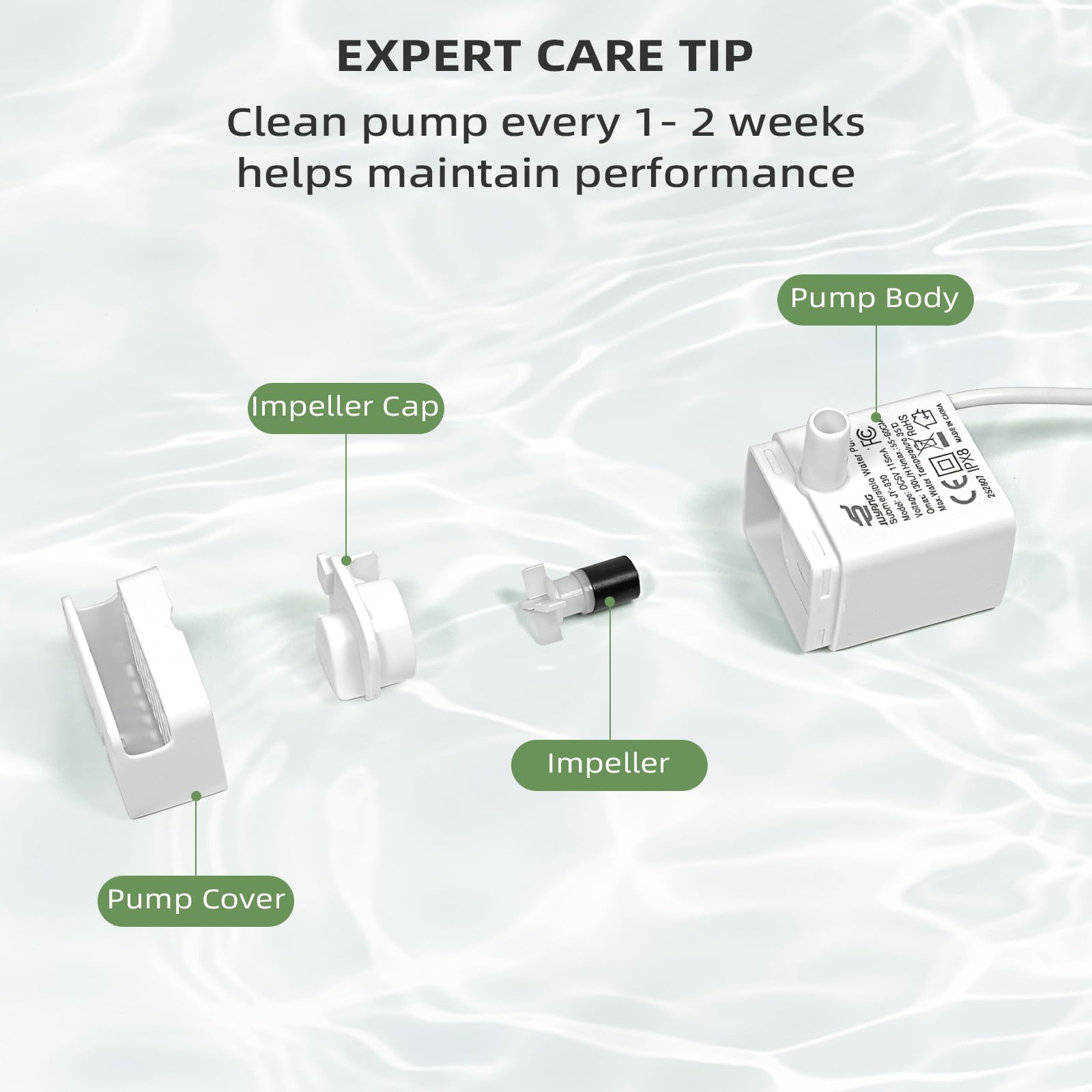 Universal Ultra-Quiet Replacement Pump for Pet Water Fountain – Continuous Flow Motor (White)