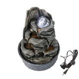 LED Rock Waterfall Table Fountain with Crystal Orb, 4-Tier Indoor Zen Water Feature & Ultra Quiet Pump – 9.8" Decorative Desktop Fountain