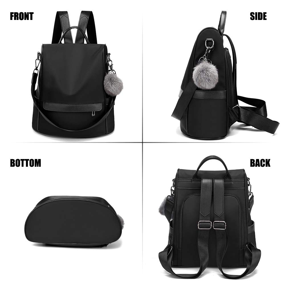 CHERUTY Women’s Anti-Theft Nylon Backpack Purse – Lightweight Fashion Travel Backpack with Rear Zipper Design (Black)