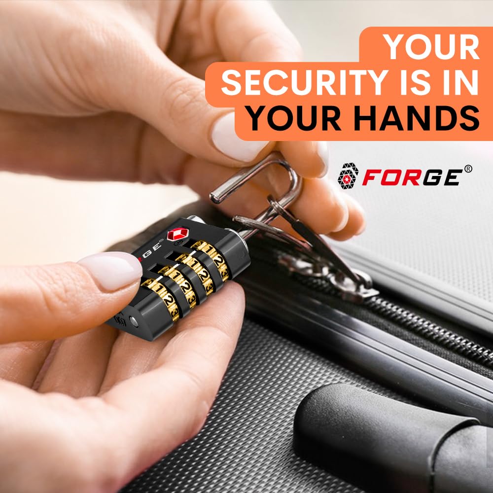 Forge TS-431 TSA Approved Luggage Lock with Key & 4-Digit Combination, Heavy Duty Zinc Alloy Travel Security Lock