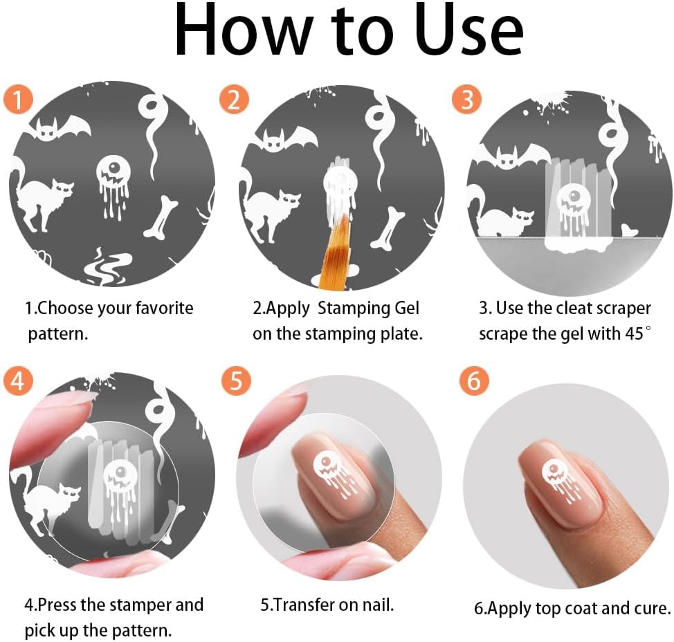 Halloween Nail Stamping Plates Set – 5Pcs Stainless Steel Templates with Ghost, Pumpkin, Skull & Spider Web Designs