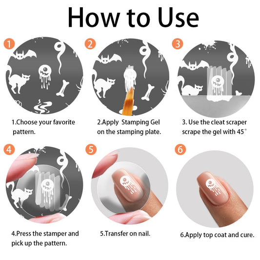 Halloween Nail Stamping Plates Set – 5Pcs Stainless Steel Templates with Ghost, Pumpkin, Skull & Spider Web Designs