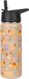 18 oz Kids Capybara Water Bottle with Straw, Direct-Sip Lid, Safety Lock and Keychain
