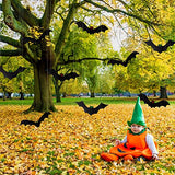 12PCS 3D Hanging Bats with Glowing Eyes – Waterproof Outdoor Halloween Decorations with 15 Pairs of Fluorescent Eye Stickers