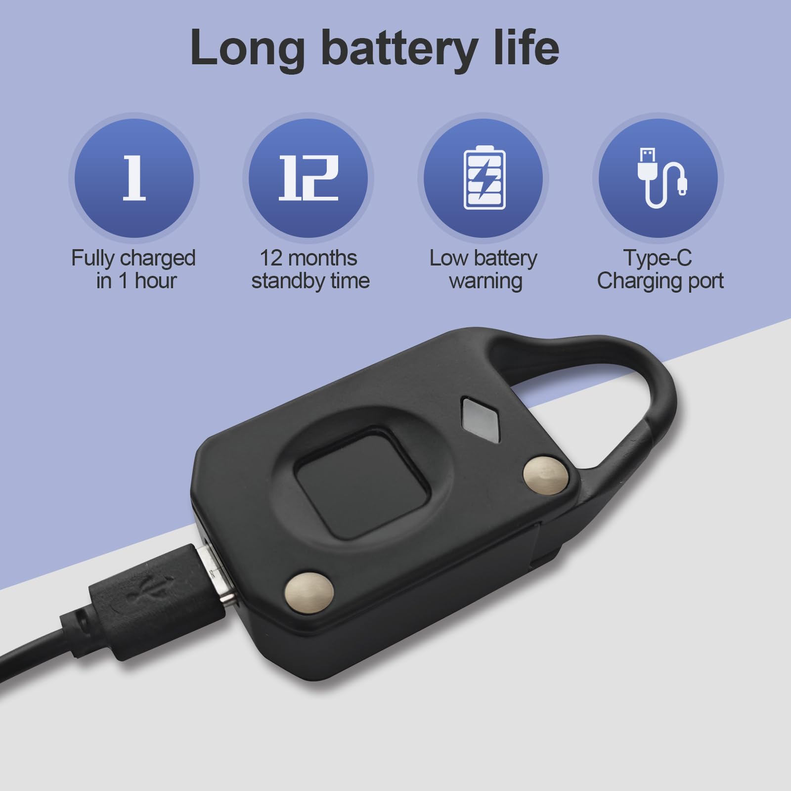 Bluetooth Fingerprint Smart Padlock with App Control, USB Rechargeable Biometric Lock for Gym Locker, Suitcase & Backpack